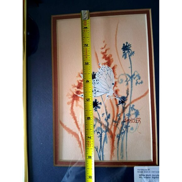 Vintage White Moth Acrylic & Ink Painting Artwork By Jan Metzler In Gold Frame - Picture 10 of 10